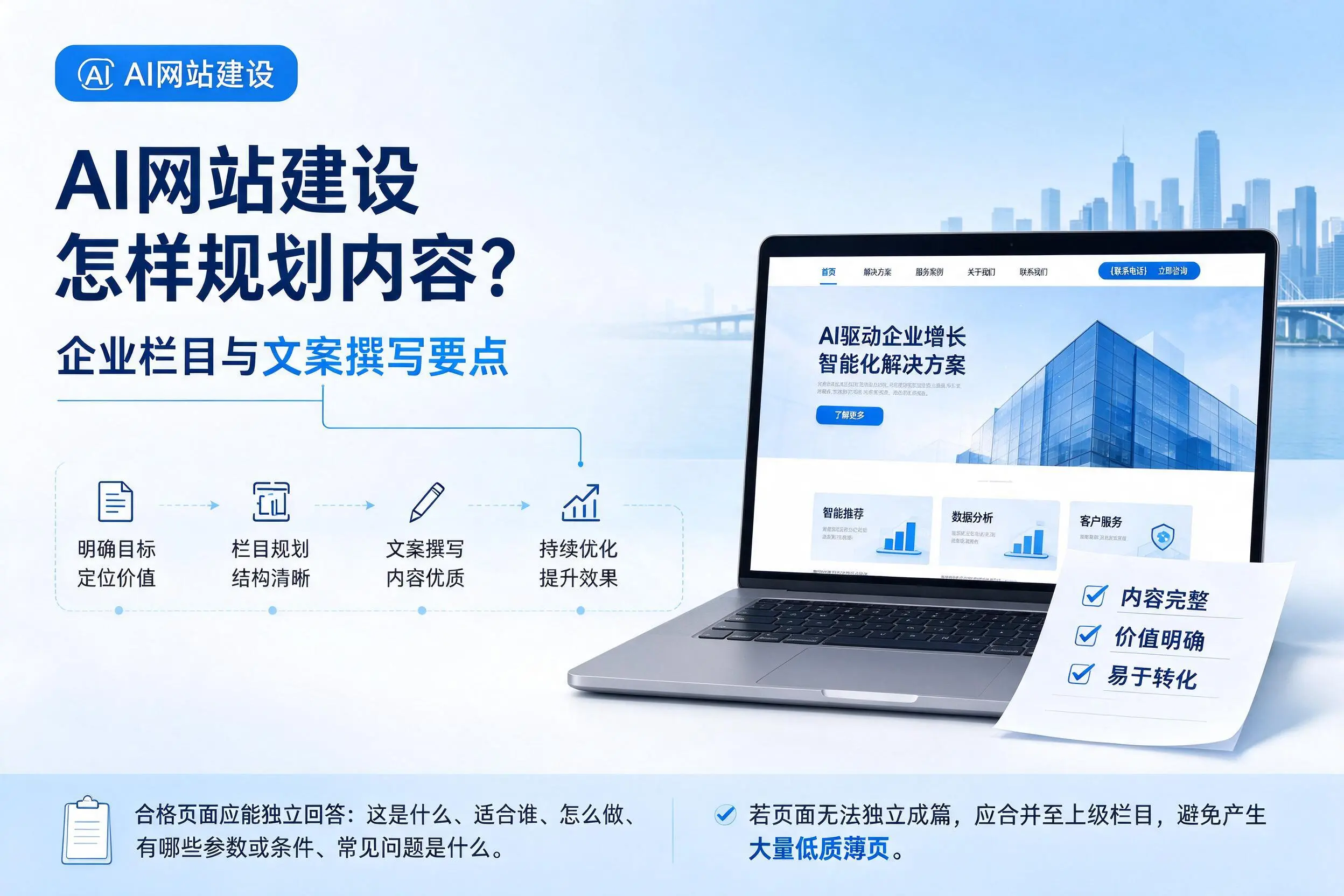 AI网站建设怎样规划内容?台州企业栏目与文案撰写要点