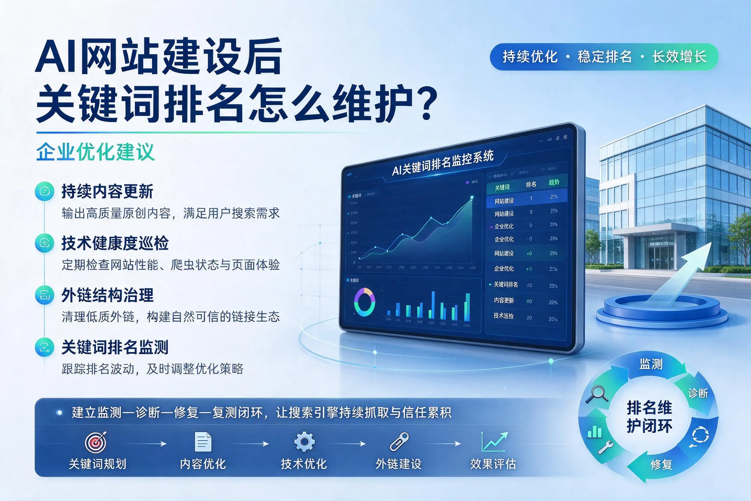 AI网站建设后关键词排名怎么维护?台州企业优化建议