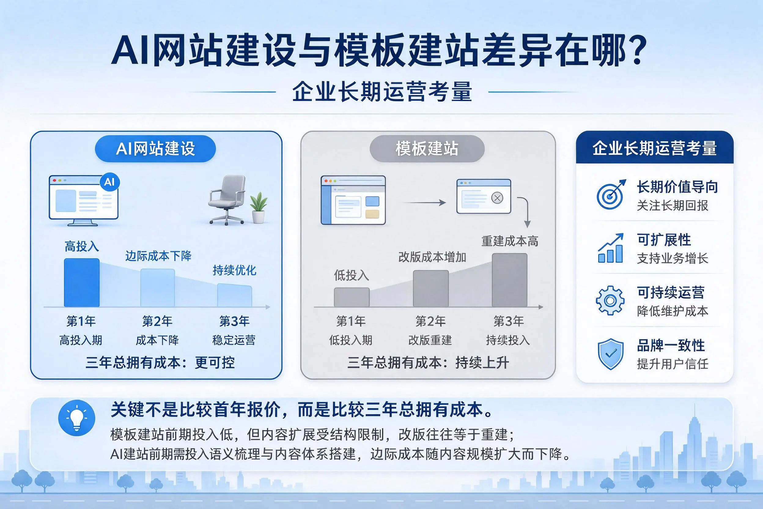AI网站建设与模板建站差异在哪？台州企业长期运营考量