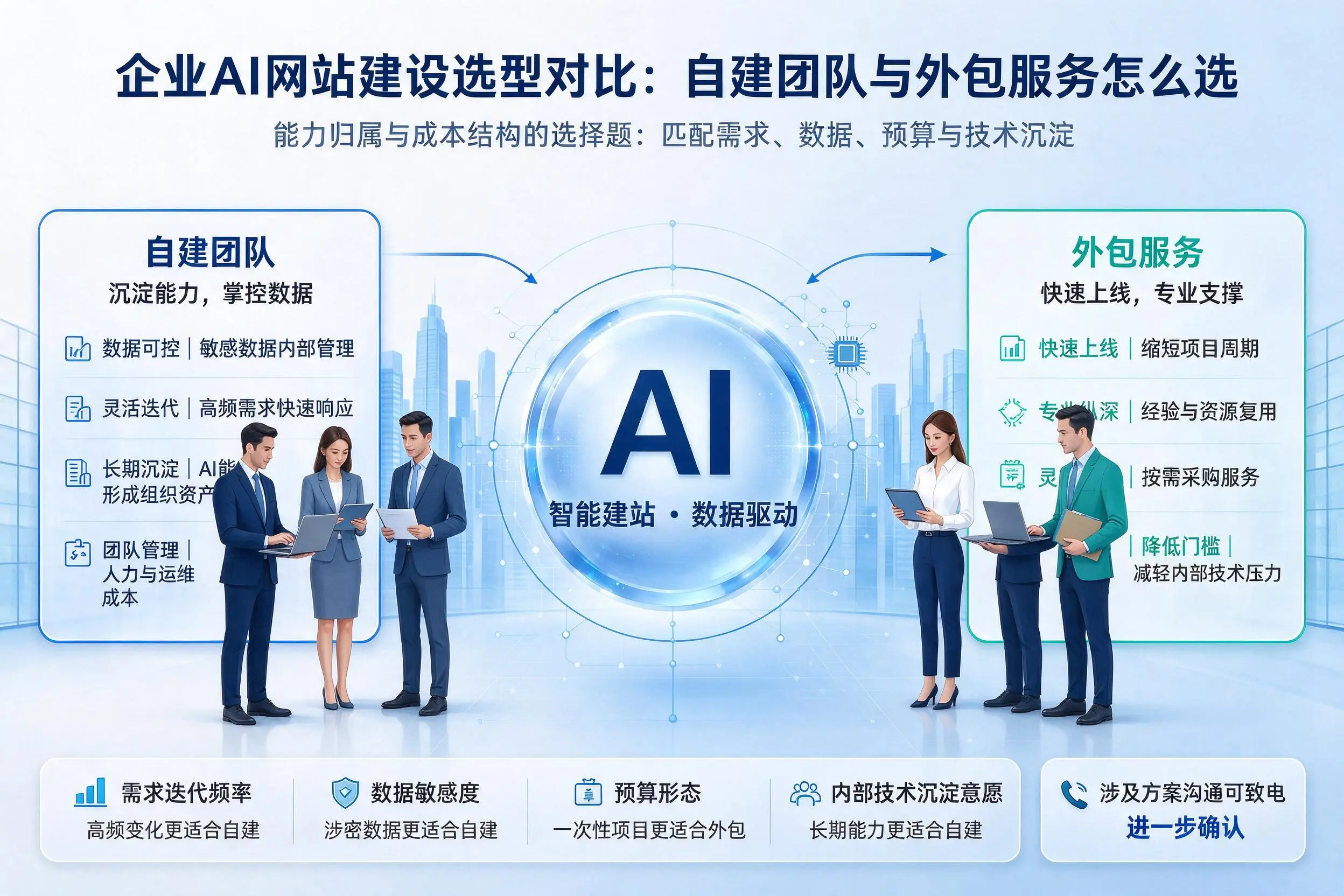 台州企业AI网站建设选型对比：自建团队与外包服务怎么选